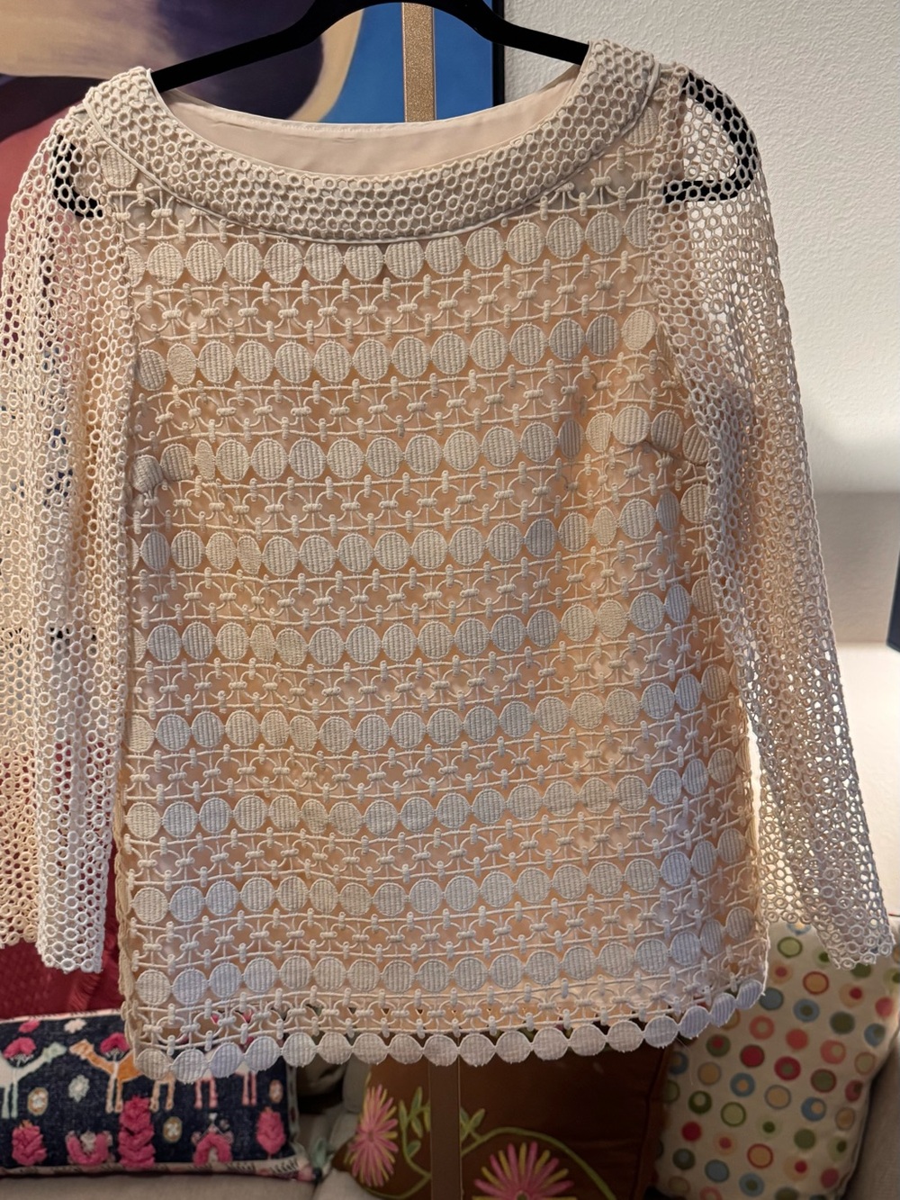 Tory Burch Vintage Ivory Guipure Lace Long Sleeve Blouse Top Size 8